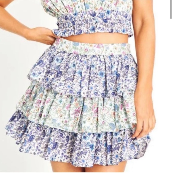 LoveShackFancy Mateo Skirt in Daybreak Blues Liberty Fabric - Picture 8 of 9